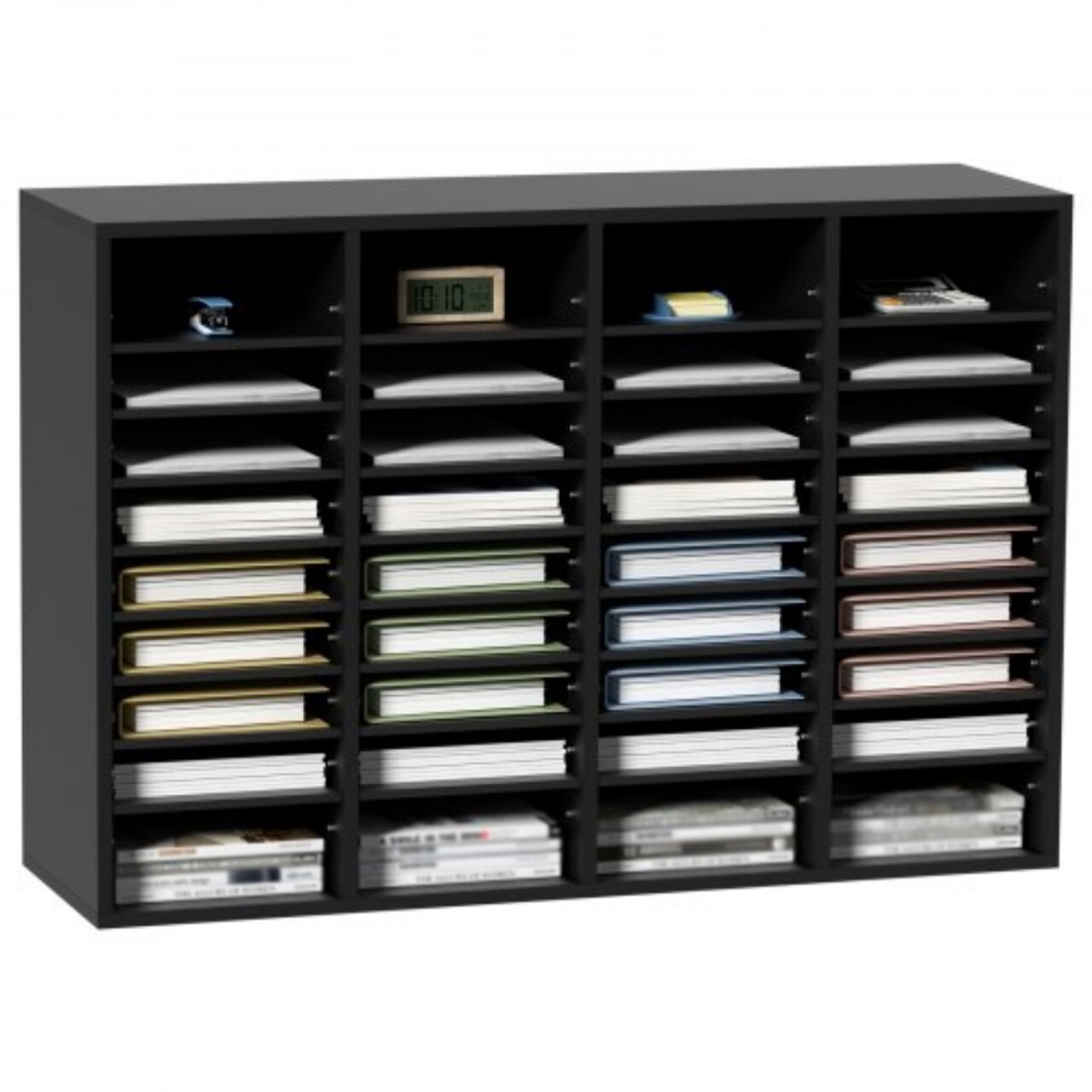 Wood Literature Organizer File Sorter with Removable Shelves Mailbox Slots for Office